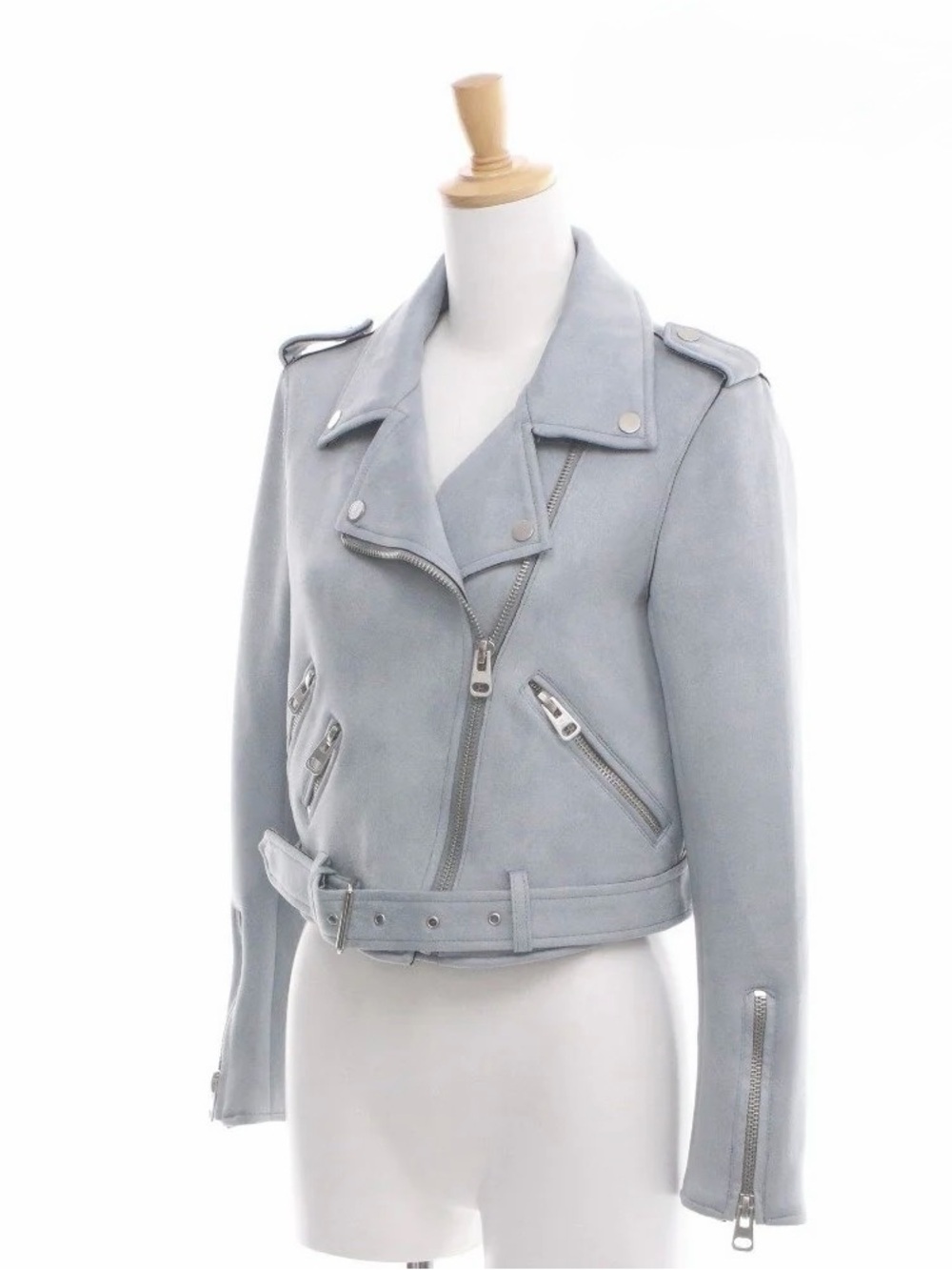 ZARA Light Blue Suede Moto Jacket